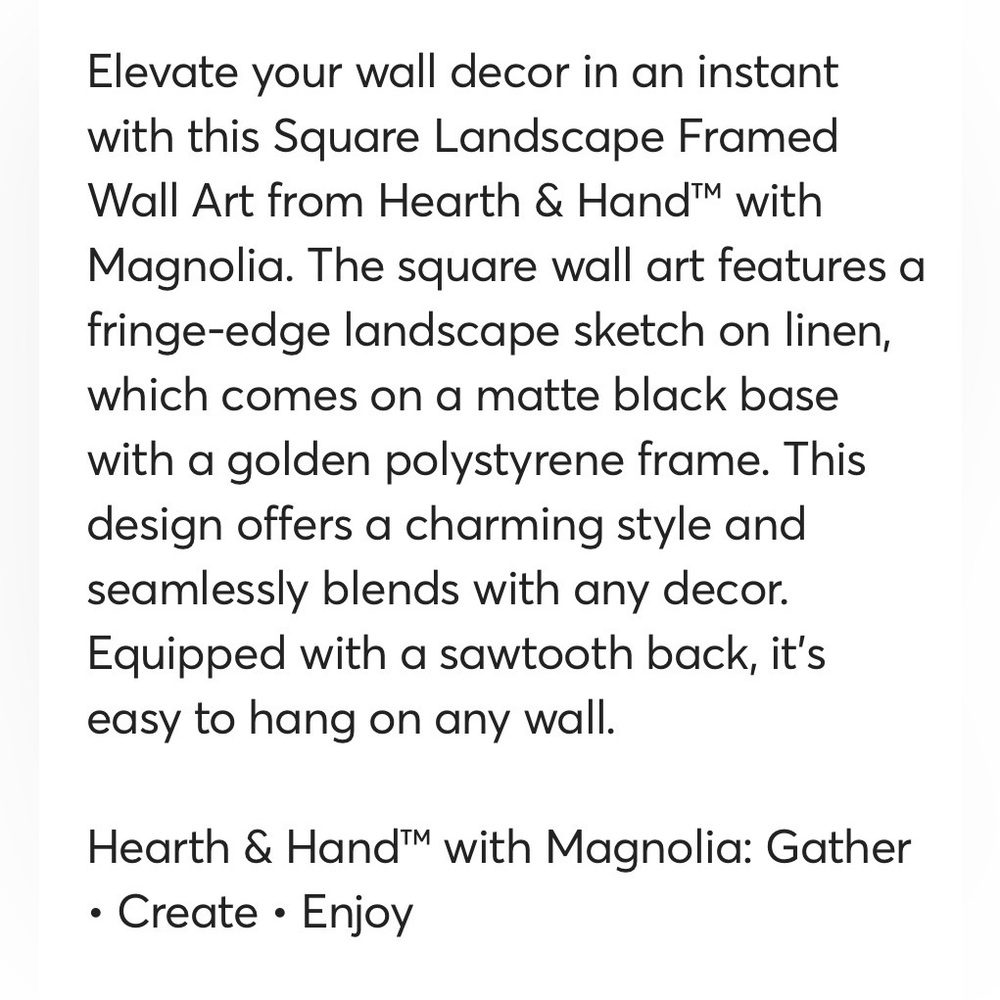 Hearth & Hand Square Fringed Landscape Art -Black Mat & Gold Frame 18x18 NWT - Picture 8 of 9